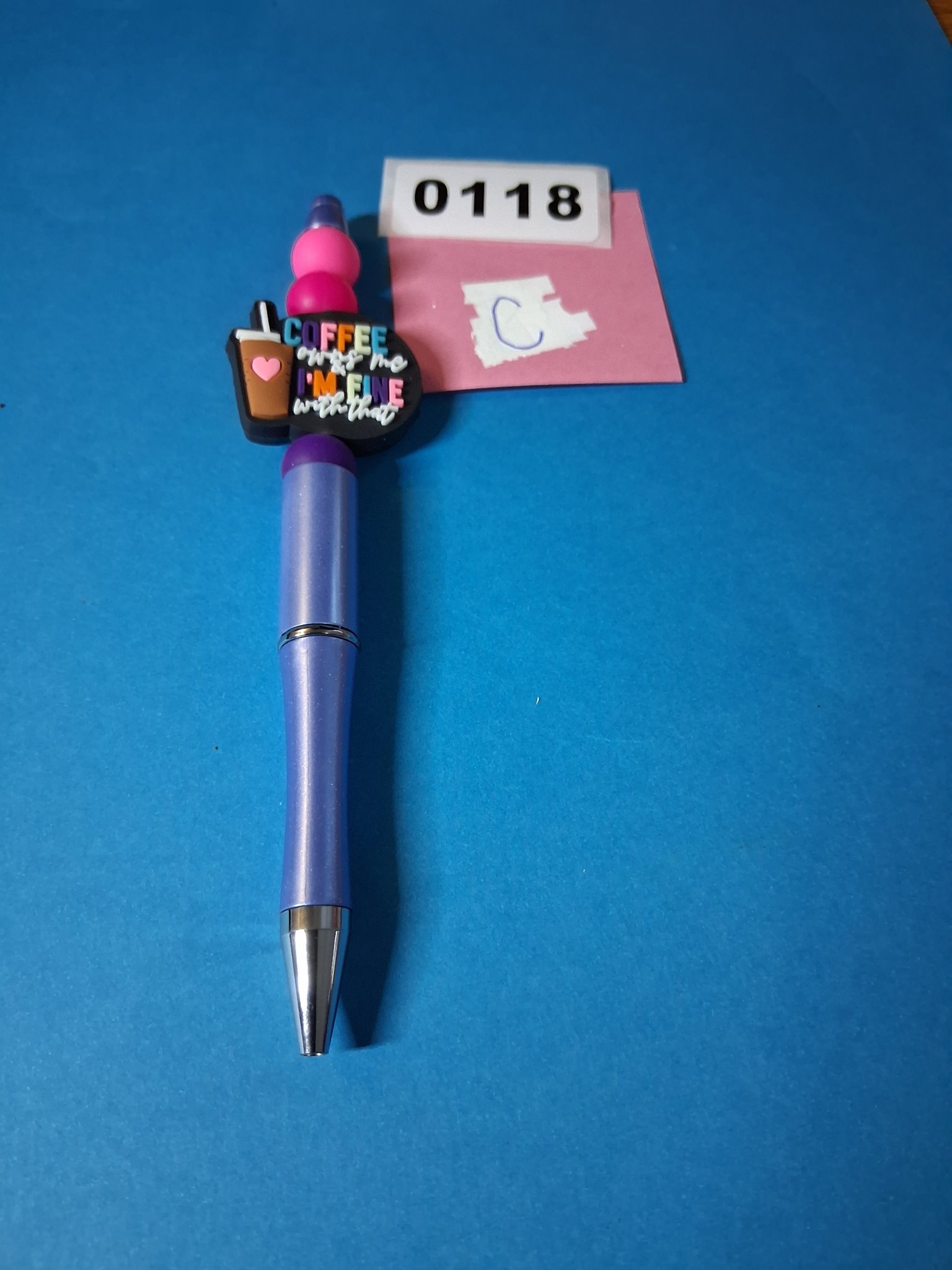 Beaded Pen — 118C "Coffee Owns Me I'm Fine With That" Charm (Purple)